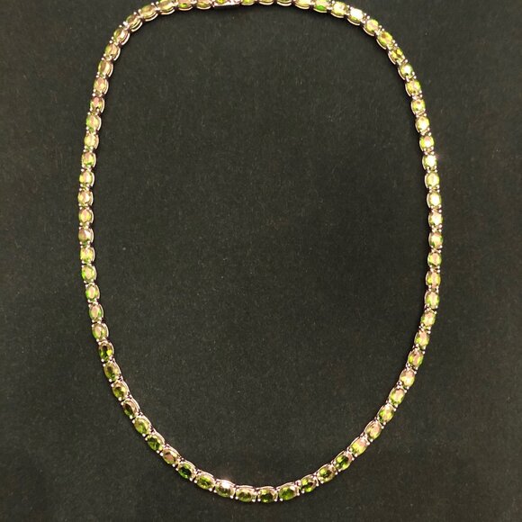 29.47CTW Oval Russian Chrome Diopside Rhodium Sterling Silver Tennis Necklace